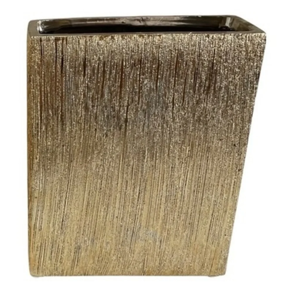 Vintage Gold Ceramic Rectangular Vase Textured Drip Glaze Modern Decor 9.75